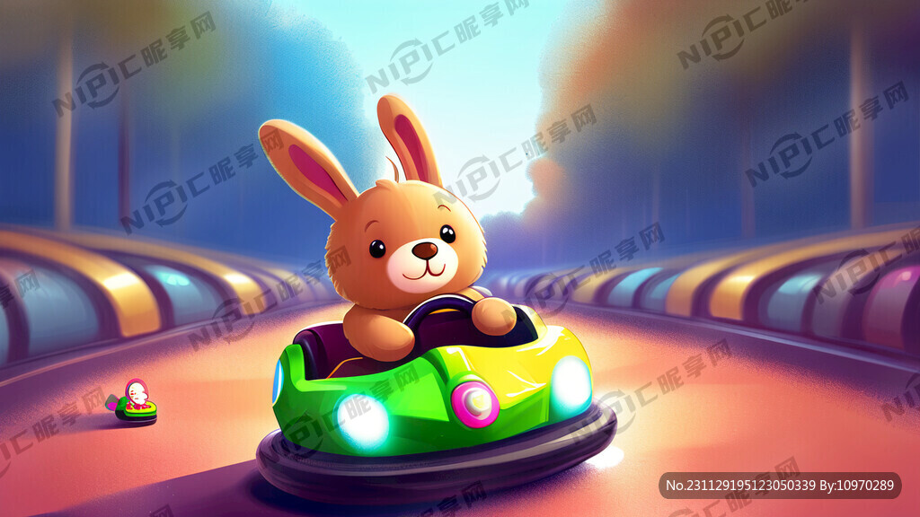 卡通碰碰车 相互碰撞 小熊兔子