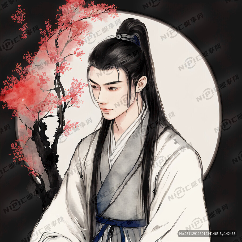 画一个中国古代年轻好看一点的男