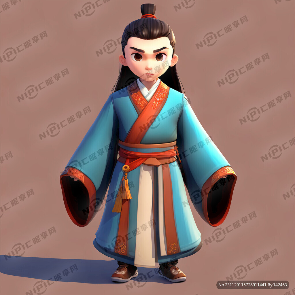 画一个中国汉朝风格男生的卡通全