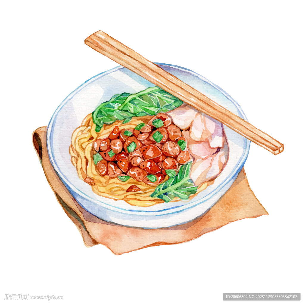 水彩鸡肉面条