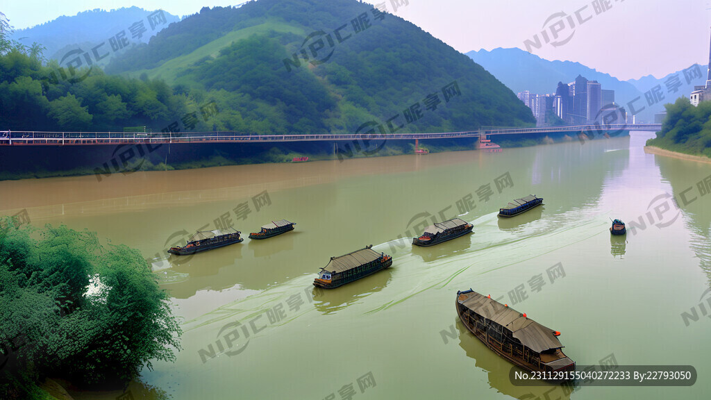 一组长江江豚在长江里畅游的场景