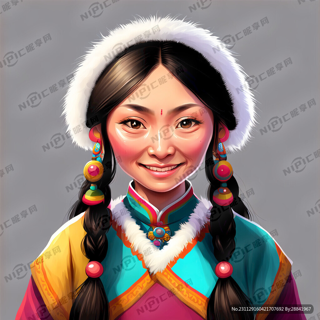 卡通藏族服饰女性大眼睛双眼皮开