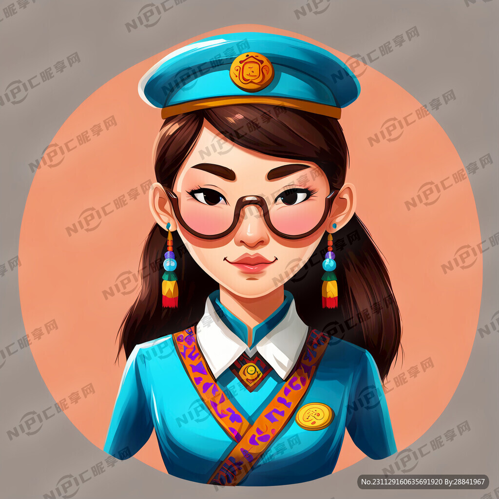 卡通风格女性乘务员身穿藏族服饰
