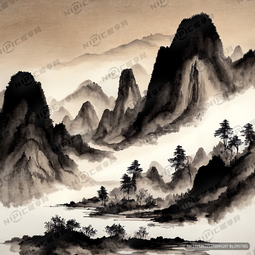 山谷 中国风 中国画 山水