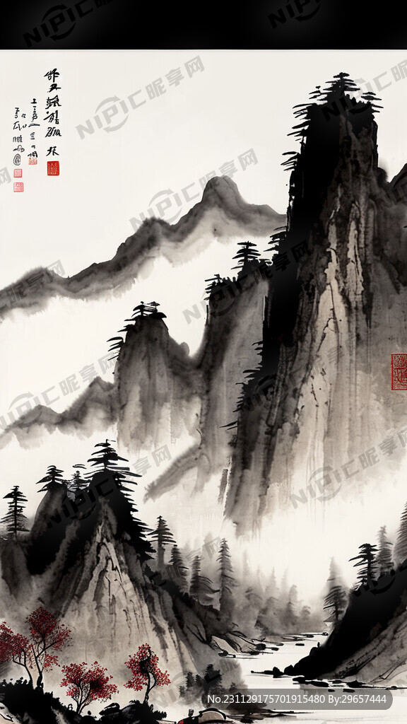 中国风 写意山水画 国画 水墨