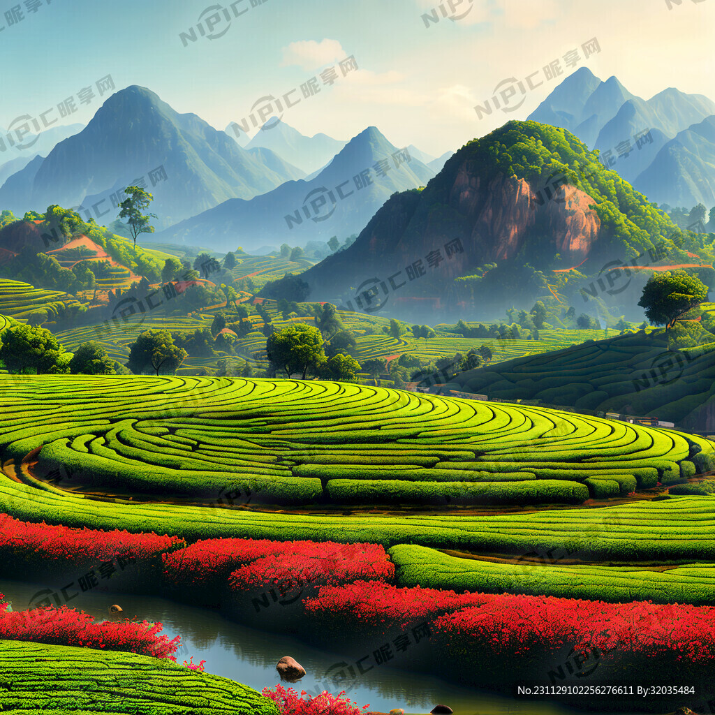 英红九号茶 英德风景 有山