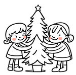 组装圣诞树孩子矢量插图