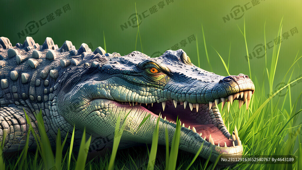 鳄鱼在草地上吃草