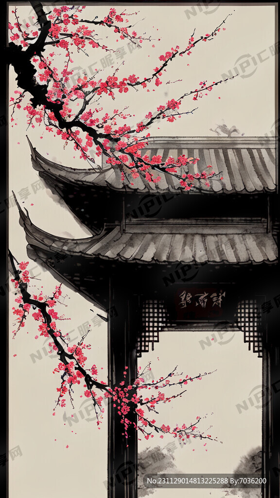 古风 灯笼 梅花 古建筑 梦幻