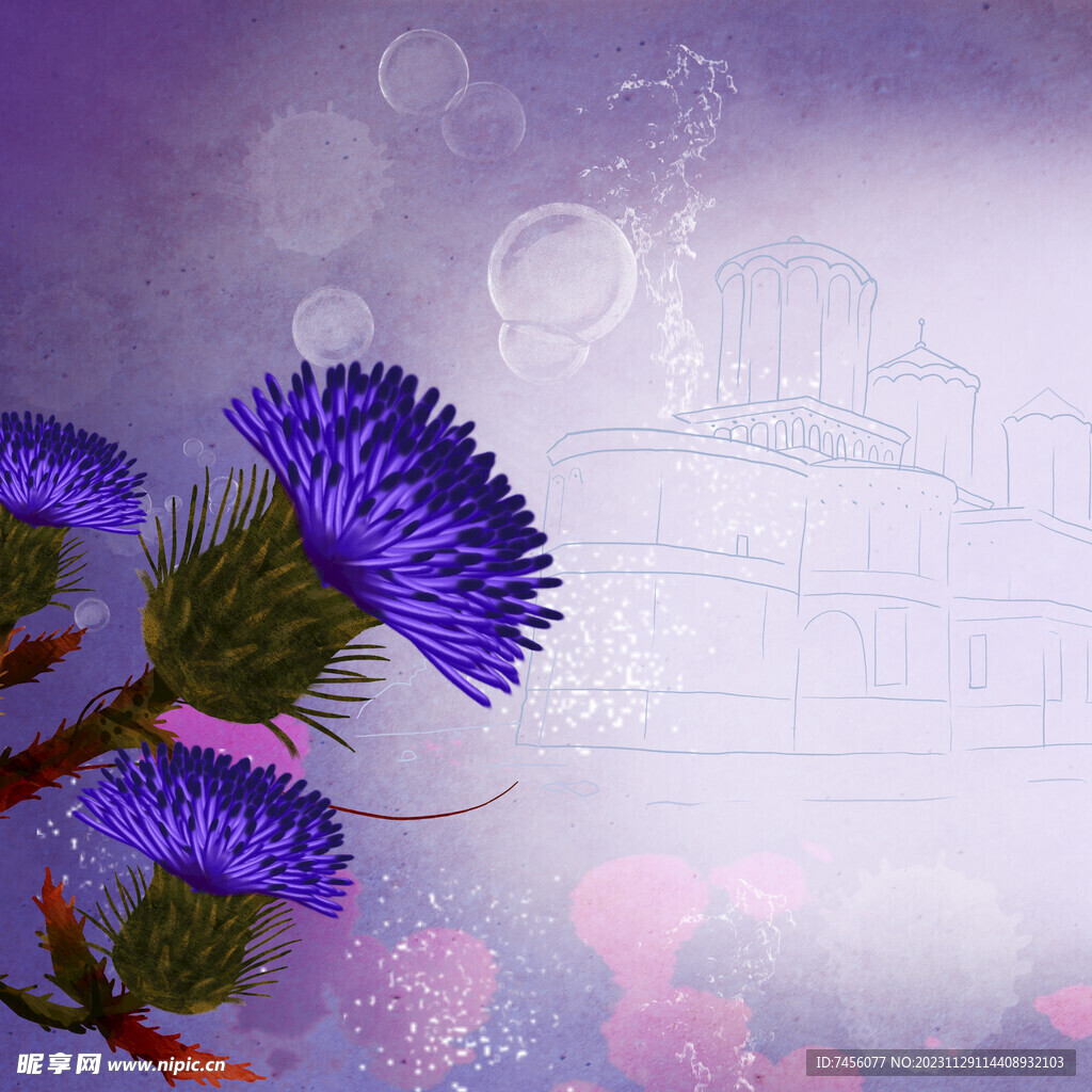 水彩紫色花卉挂画装饰画