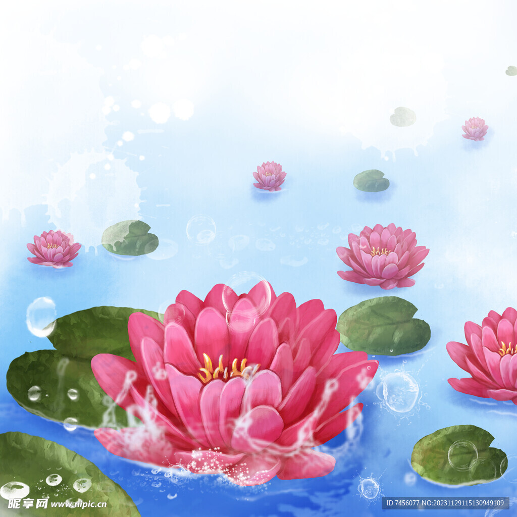 唯美莲花水彩挂画装饰画