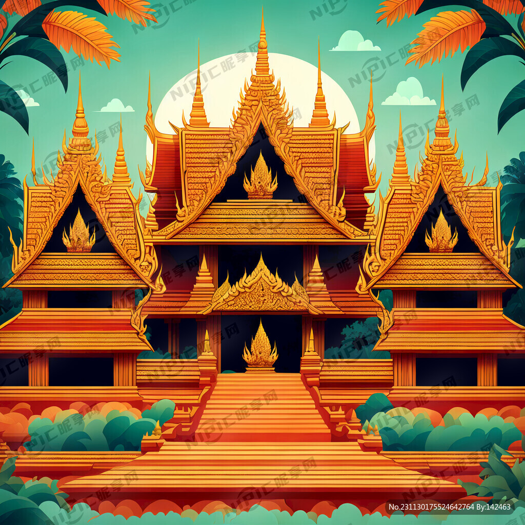 画一个泰国风格背景插画