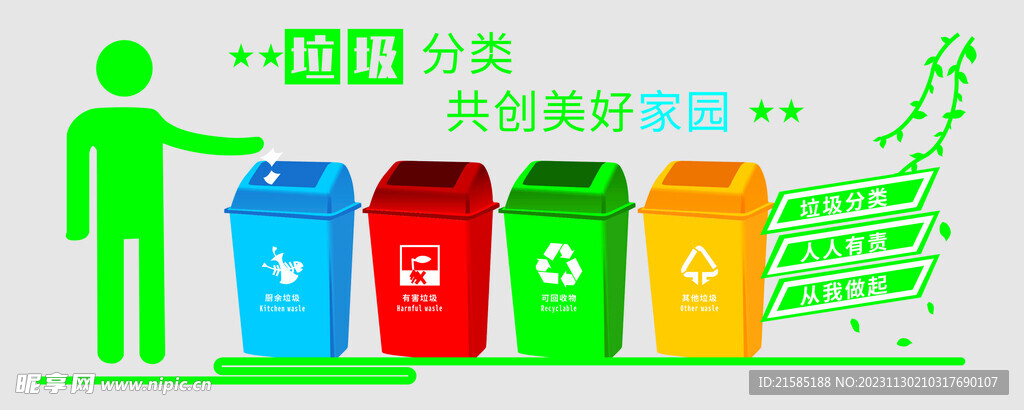 绿色 环保 垃圾分类 共建美好