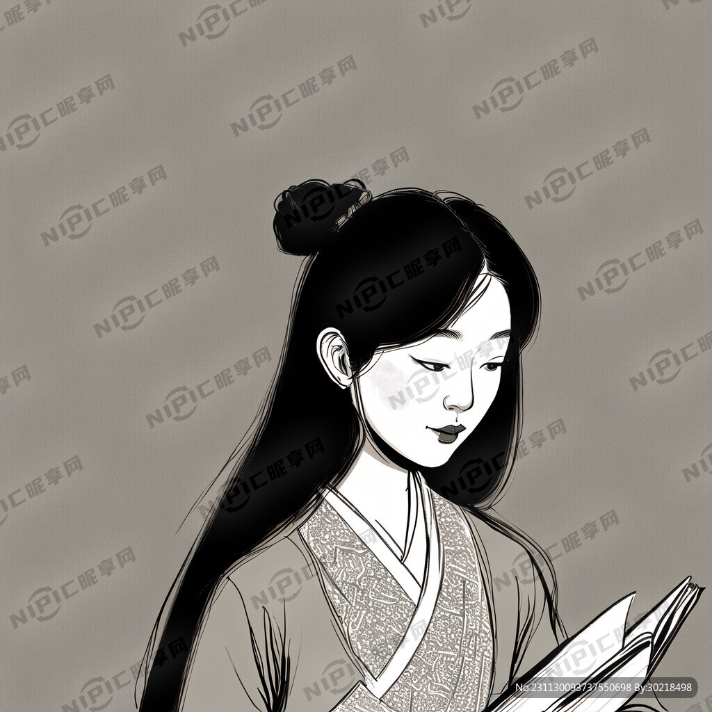 看书的女孩 线条 人物简笔画