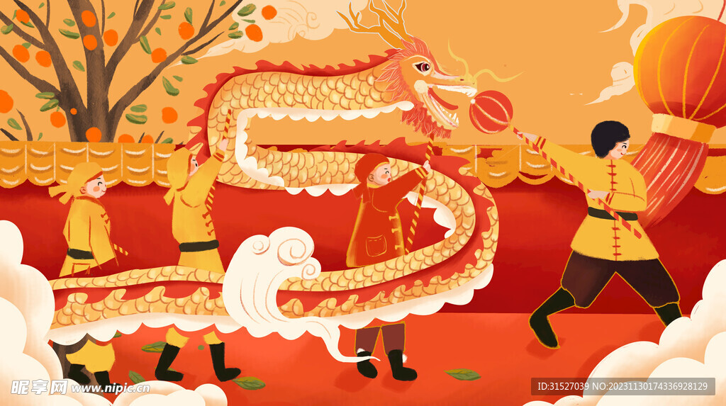 舞龙插画展板