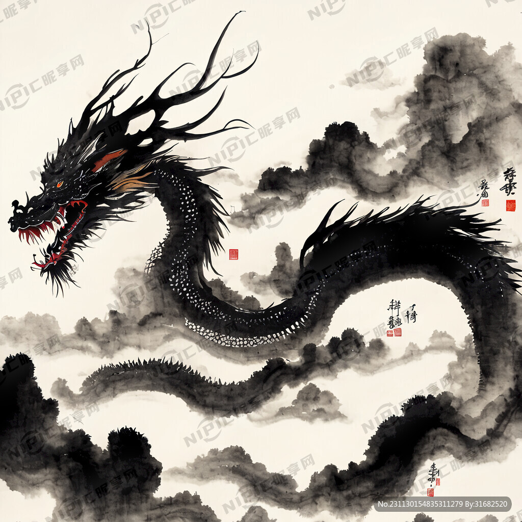 水墨 中国龙 威严 中国风
