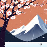 大雪节气插画扁平肌理风山峰雪海雪人梅花近实远虚