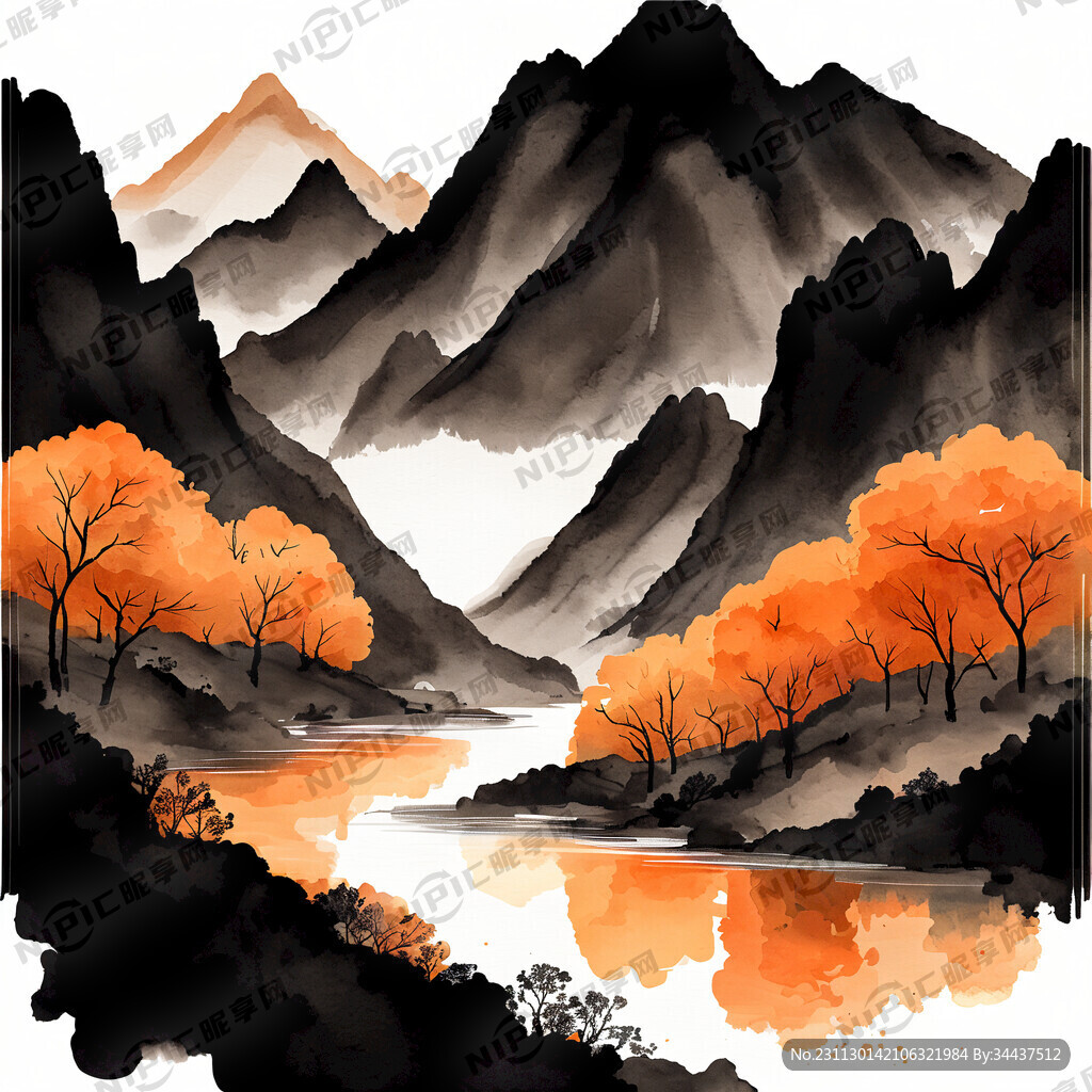 千里江山图配色 平面插画 橙子