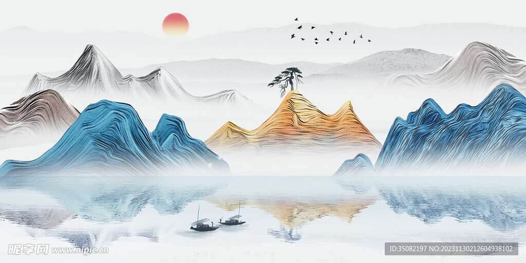 中式山水背景装饰画