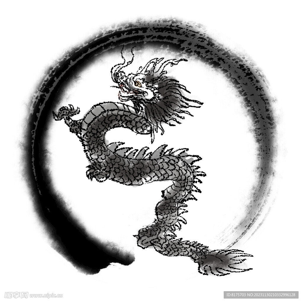 龙形水墨 