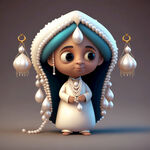 3D卡通人物形象，阿拉伯风格，用珍珠或珍珠贝做为整体元素，