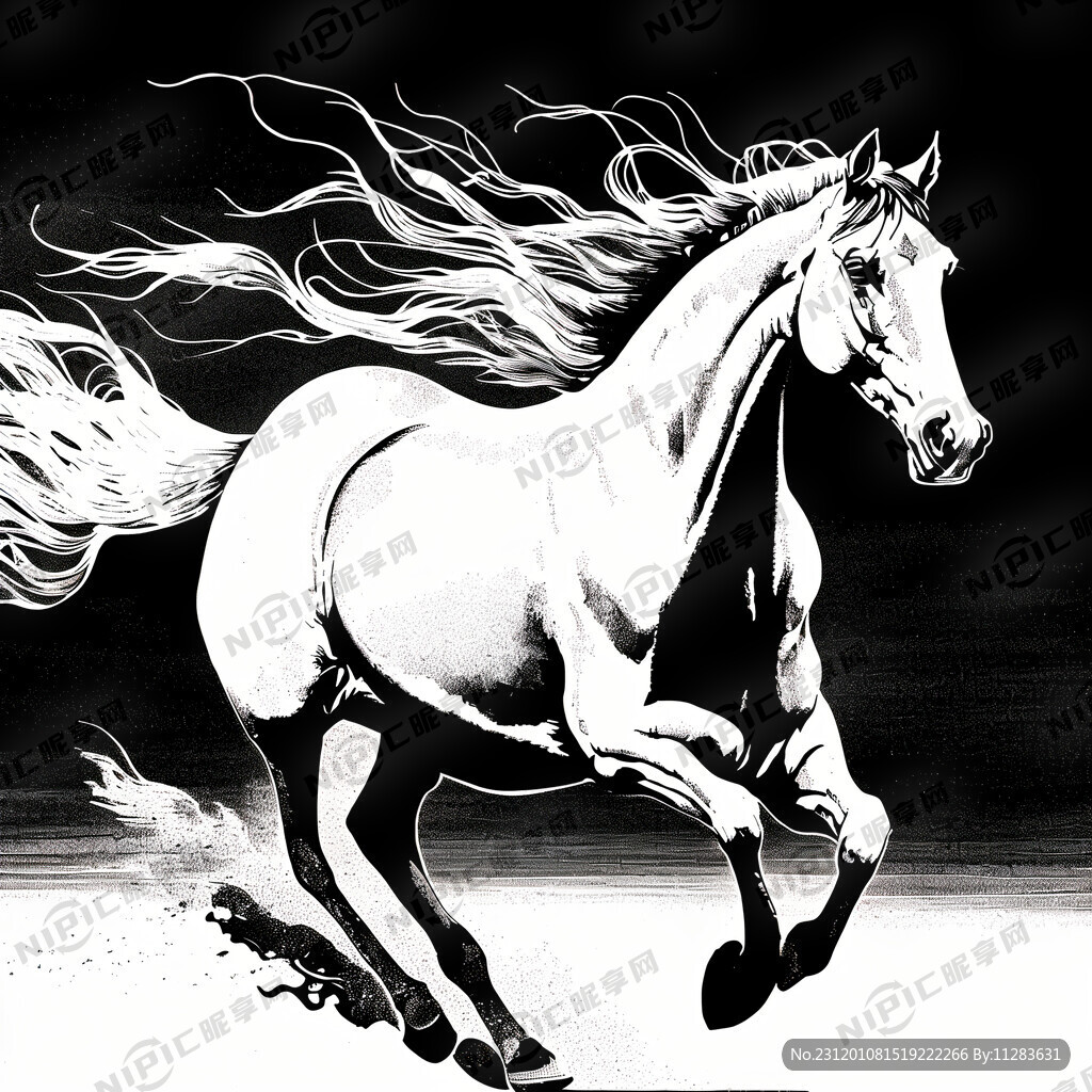 奔马 黑白 版画