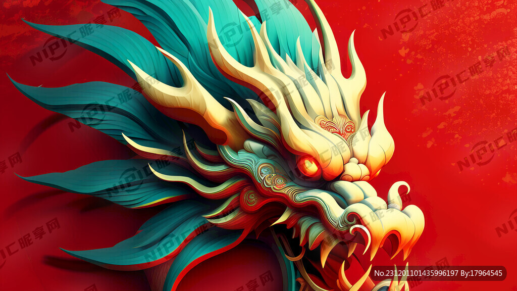 红色背景 龙头 艺术创想