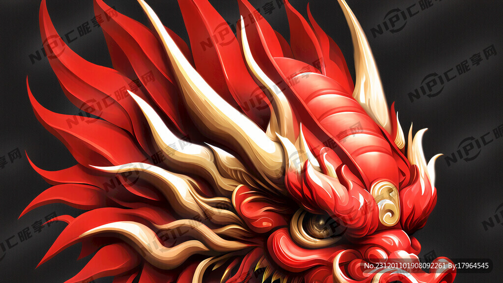 红色背景 红色龙头 正脸