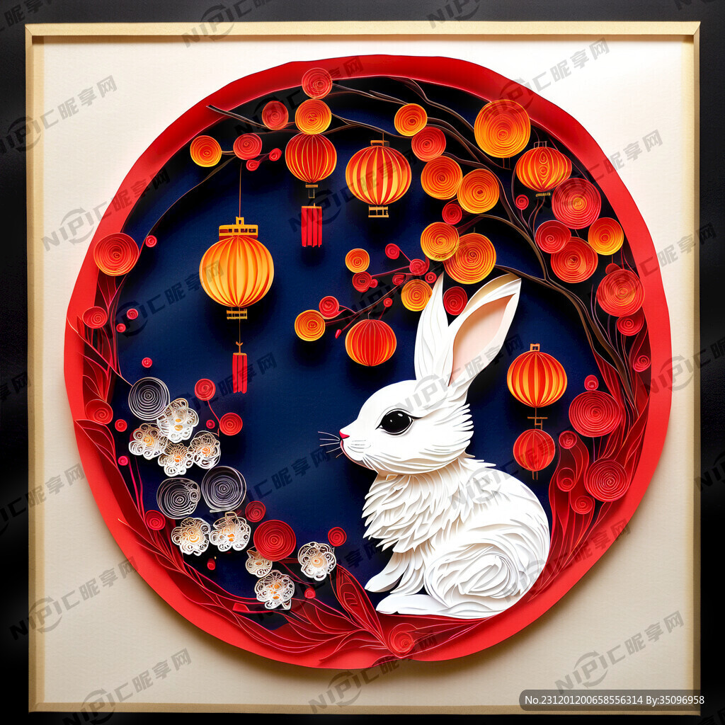 衍纸艺术 春节 可爱兔子 红梅