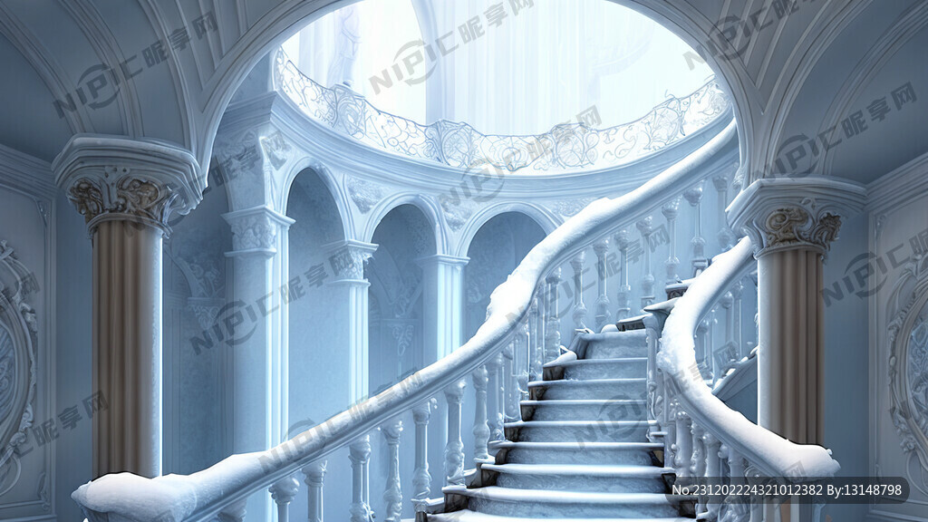 弧形楼梯 冰雪元素 欧式扶手