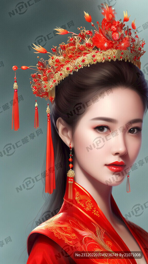 头带凤冠红色衣服美女