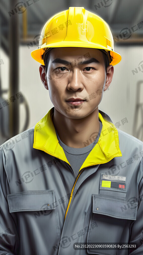 车间工人 黄色安全帽 亚洲人