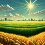 明亮的太阳光下一片绿油油小麦田