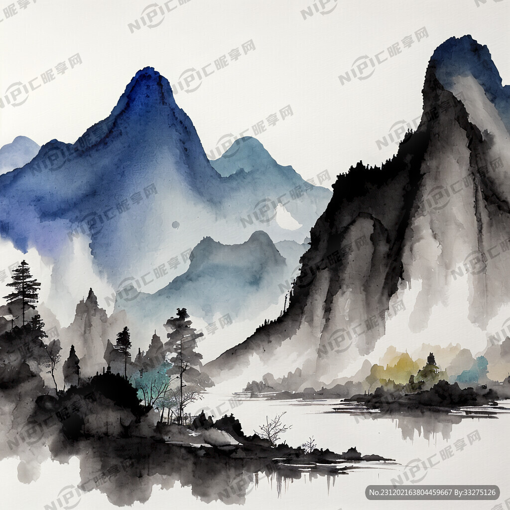 有山有水 中国画 清淡