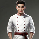 厨师，男性，帅，白衣服，半身写实