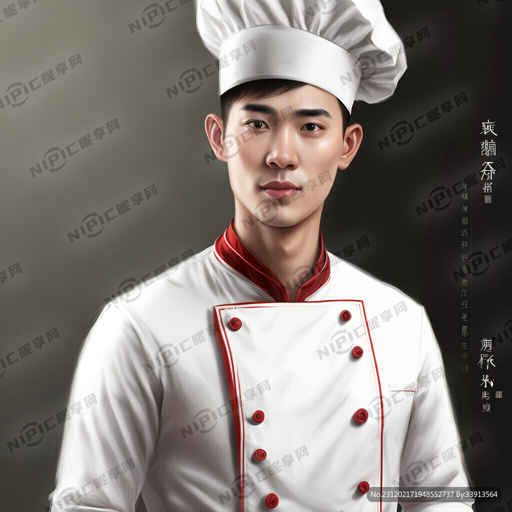 厨师 男性 帅 白衣服 半身