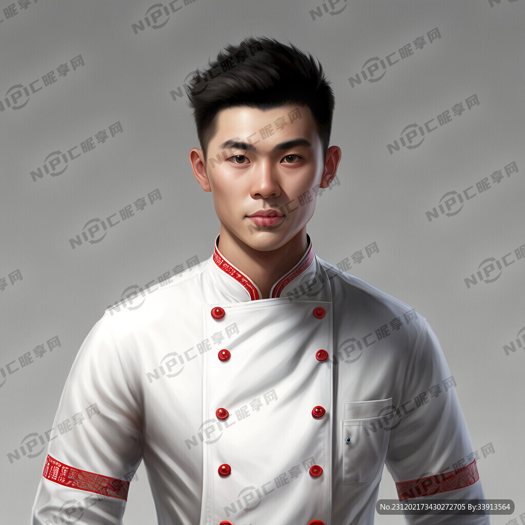 厨师 男性 帅 白衣服 半身