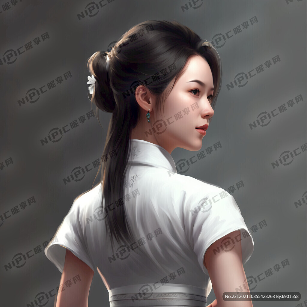 女性手臂 叉腰 背面 白色衣服