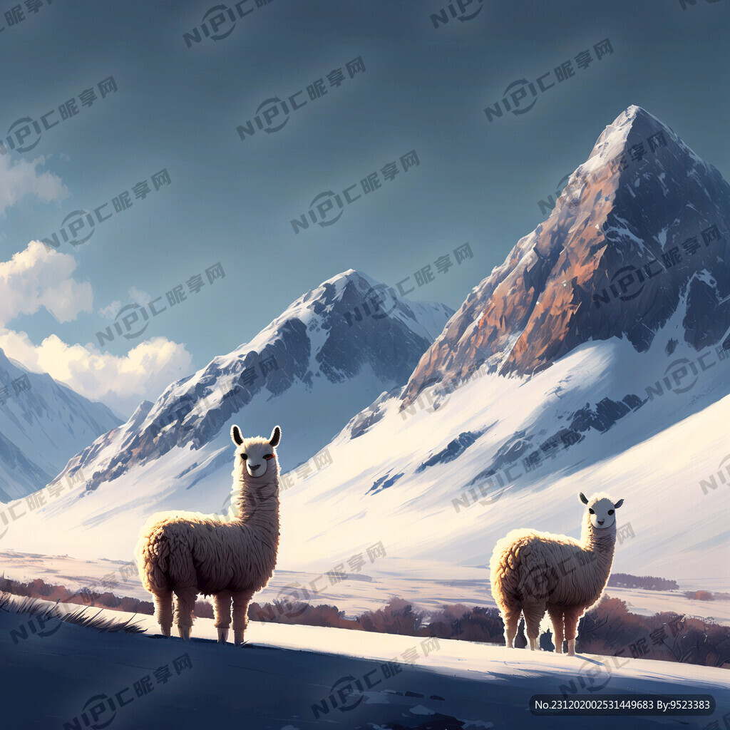 雪山 雪景 羊驼