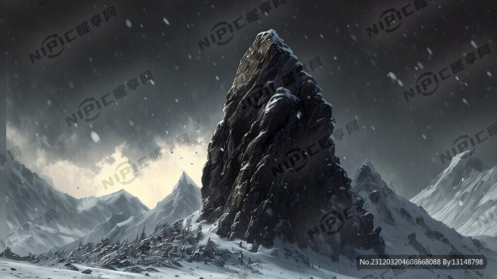 怪石 黑暗 扭曲 有雪