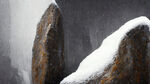 石头，黑暗，扭曲，镂空，有雪