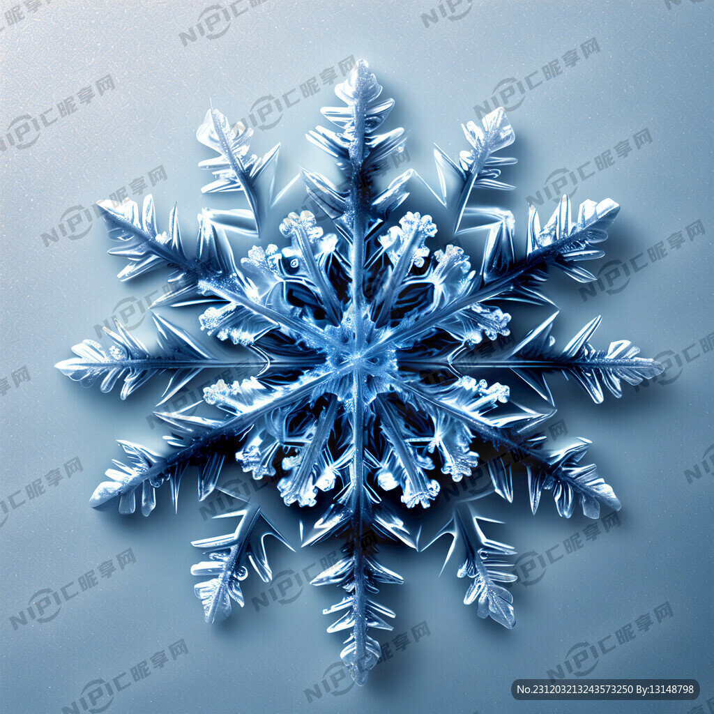 一片单独冰蓝色雪花 写实 概括