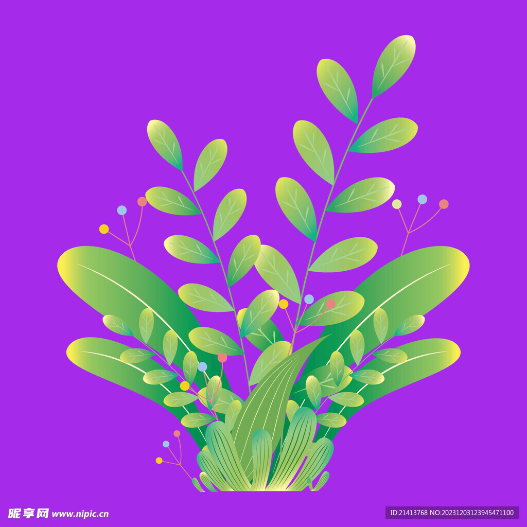 手绘绿植绿叶