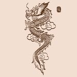 手绘中国龙版画插画