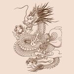 手绘中国龙版画插画