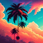 彩色云彩，棕榈树，天空