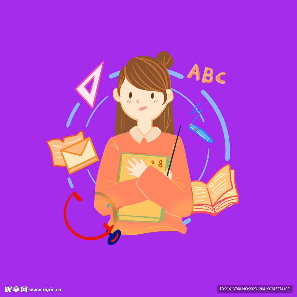 手绘教师人物