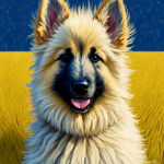 荷兰牧羊犬，幼犬，黄色毛发头，白色毛发身子