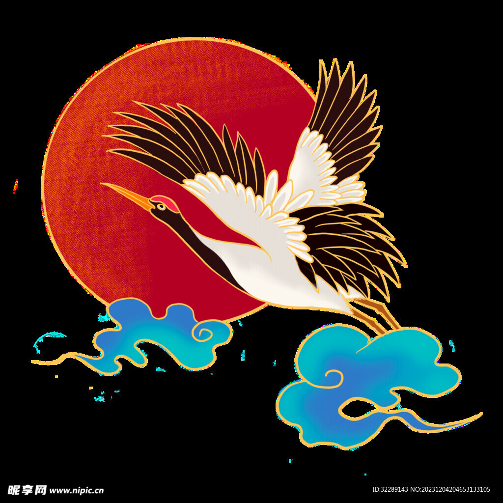 仙鹤红日