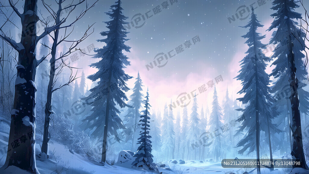 冰雪森林黑夜